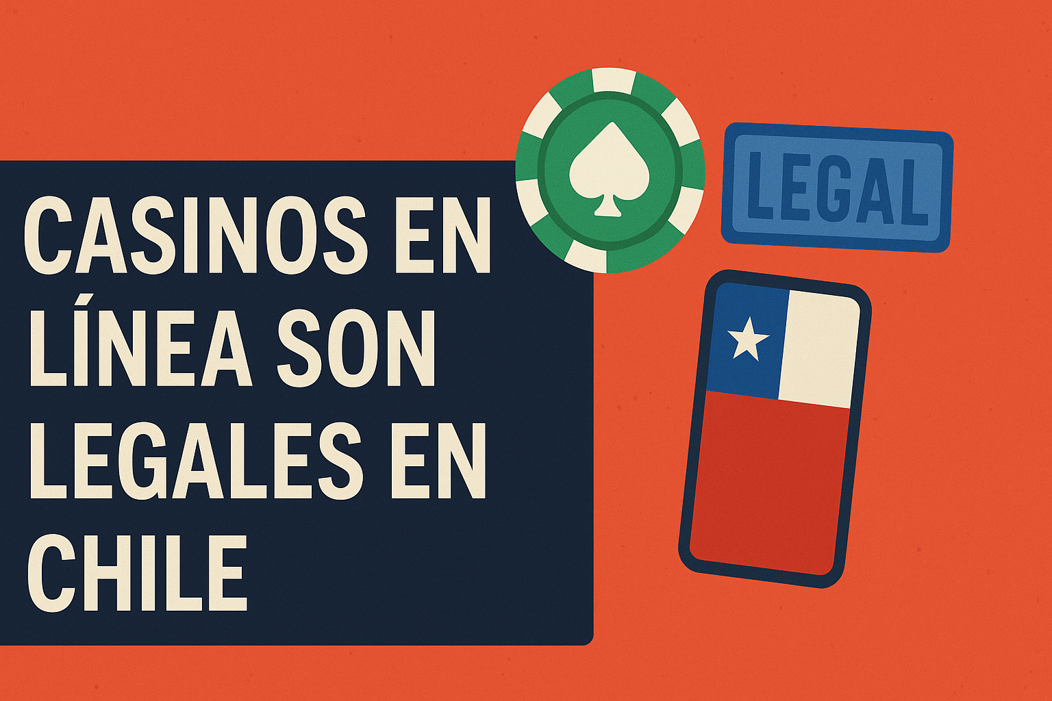 “Casinos en Línea Son Legales en Chile”. Incluye iconos de una ficha de casino, un sello de “LEGAL” y una bandera de Chile, representando el estado legal actual de los casinos en línea en el país.