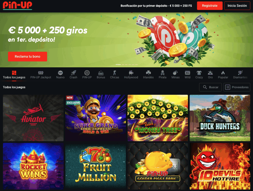 selección de juegos en Pin-Up